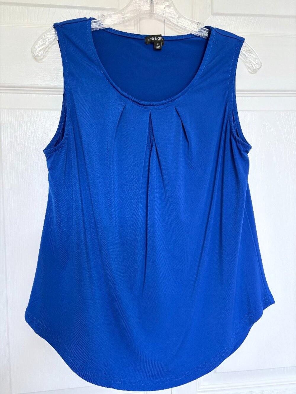 Ava & Grace Royal Blue Pleated Scallop Hem Sleeveless Shell Tank Top Size M